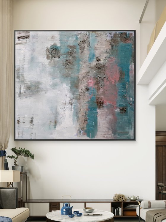 Textured large painting blue