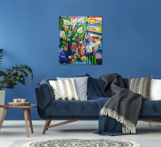 Still life with callas(80x90cm, cubism, oil painting, ready to hang)