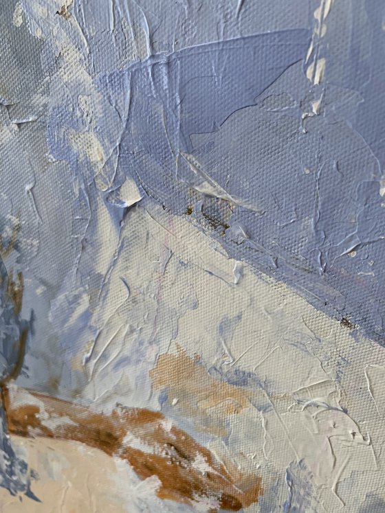 Quiet woman in Blue.