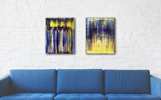"Perfect For Each Other" - FREE USA SHIPPING - Original PMS Abstract Diptych Oil Paintings On Canvas - 32" x 20"