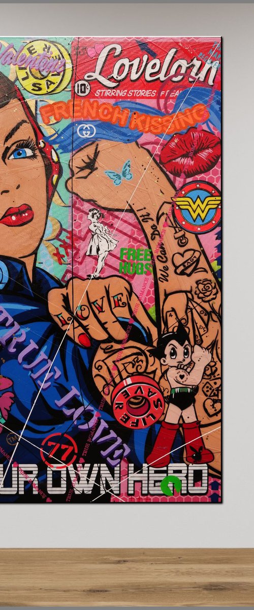 Your Own Hero Rosie 140cm x 100cm Rosie The Riveter Textured Urban Pop Art by Franko