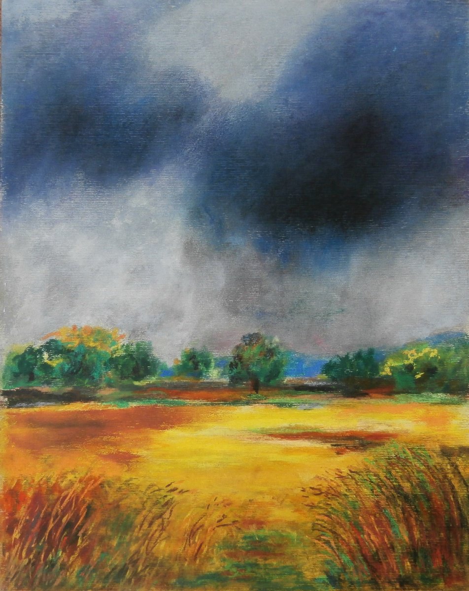 Impressionistic Landscape Pastel Drawing By Zoran Mihajlovic Muza, 9 X 12", Summer Scene, Original Artwork