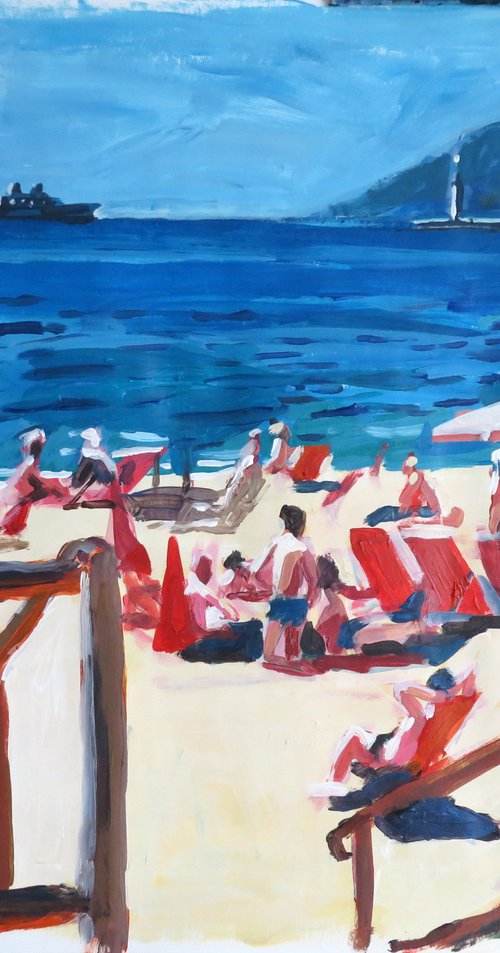 The beach at Cannes, circa 1970s by Stephen Abela