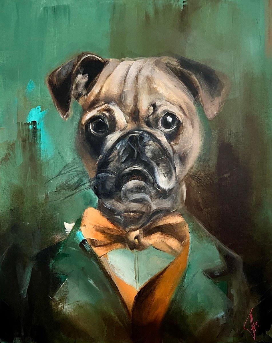 Expressive Animal Acrylic Painting By Tamara Andjus, 31 X 39", Mr.big, Original Artwork