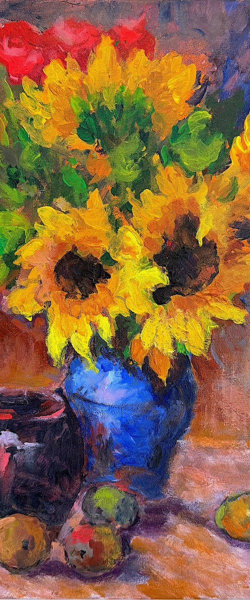 Sunflowers and Fruit. by Mutlu Ertac