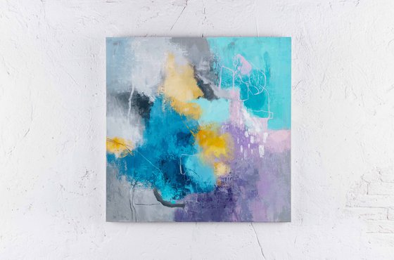 "Spring cloud" Teal purple abstract art