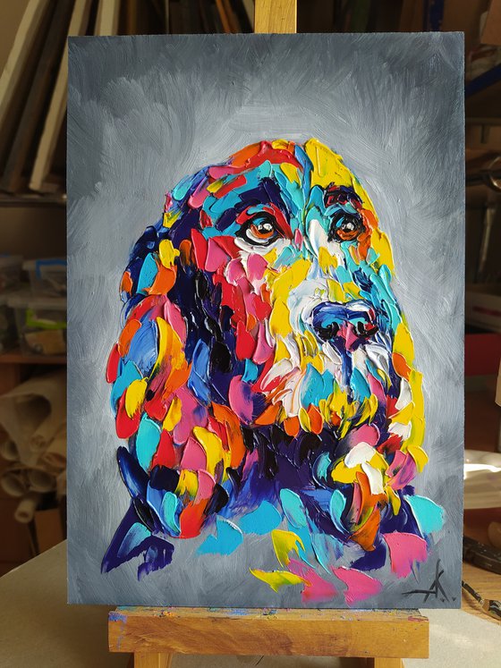 My dog - spaniel, funny pet, dog, spaniel face, pet oil painting, dog, dog face, dog oil painting