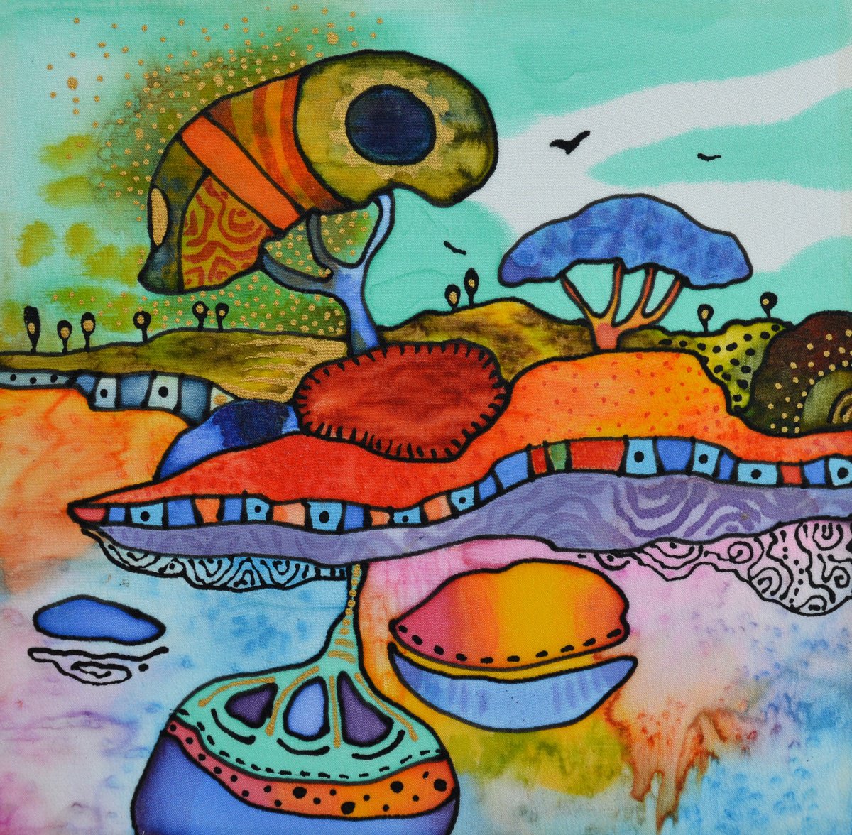 Urban And Pop Landscape Watercolour By Silvia Pavlova, 11 X 11", "Purple", Original Artwork