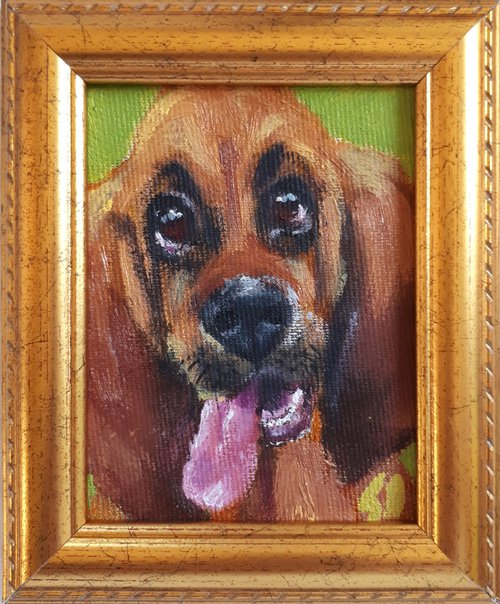 Dog 02.24 / framed / FROM MY A SERIES OF MINI WORKS DOGS/ ORIGINAL PAINTING by Salana Art Gallery