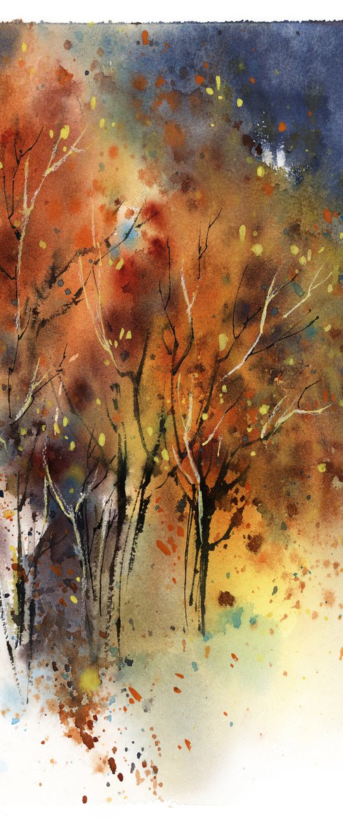 Autumnal Trees Landscape with Dark Sky by Sophie Rodionov