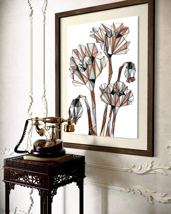 TERRACOTTA POPPIES IN STAINED GLASS LIGHT