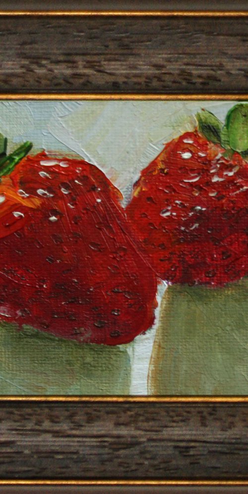 Strawberry... framed / FROM MY A SERIES OF MINI WORKS / ORIGINAL OIL PAINTING by Salana Art Gallery
