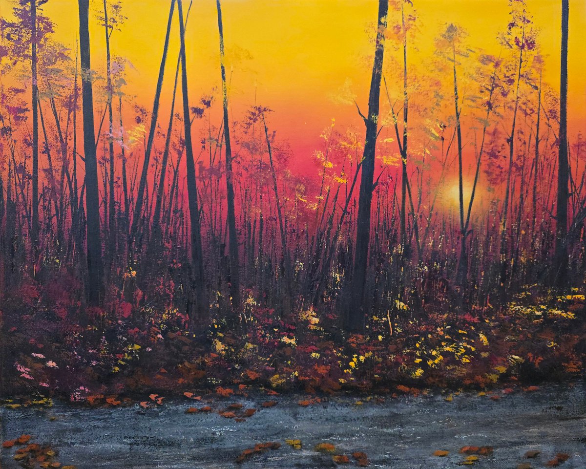 Impressionistic Landscape Oil Painting By Faith Patterson, 30 X 24, The Sun&The Trail In The Woods, Original Artwork