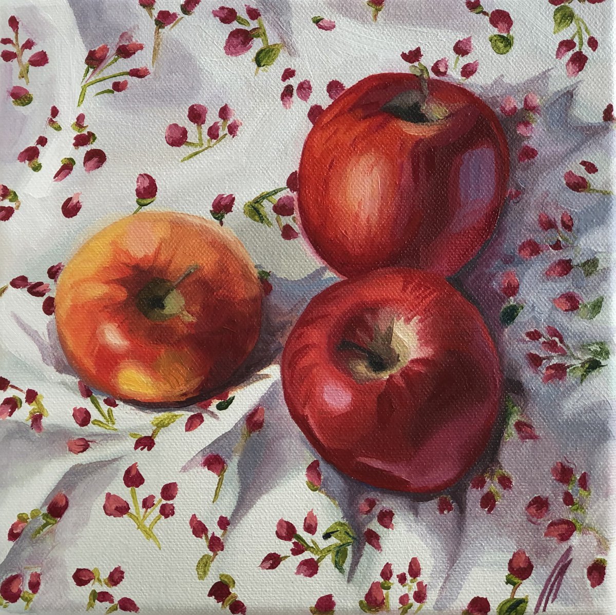 Apples on a floral background by Olena Levchii