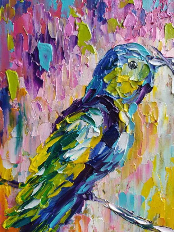 Colors around us -  oil painting, birds love, love, birds, animals oil painting, art bird, impressionism, palette knife, gift.