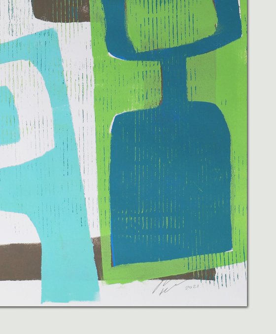 Abstract Family Portrait  - Art on paper - Green & Blue - (A2 42x59,4cm) 35J