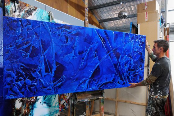 Sapphire Innuendo 240cm x 100cm Blue Textured Abstract Art