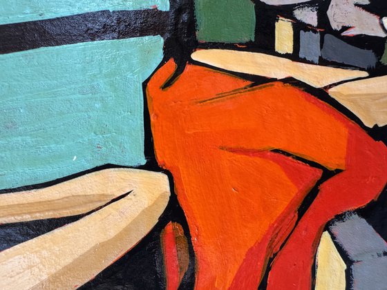 Woman and Dog Colorful Small Painting