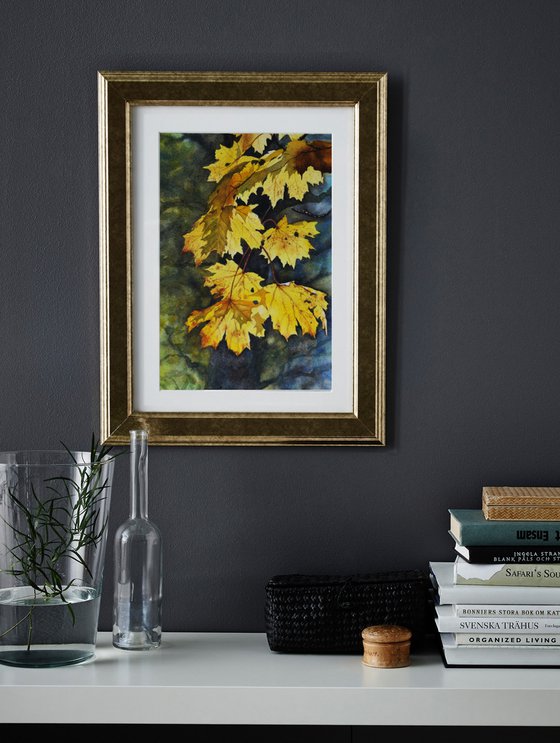 Golden Leaves - Autumn Light - Maple branch with golden leaves - Autumn Leaves Painting