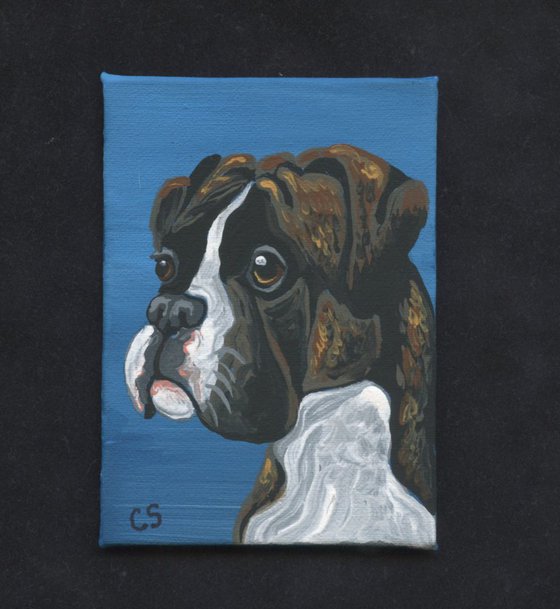 ACEO ATC Original Painting Brindle Boxer Pet Dog Art-Carla Smale