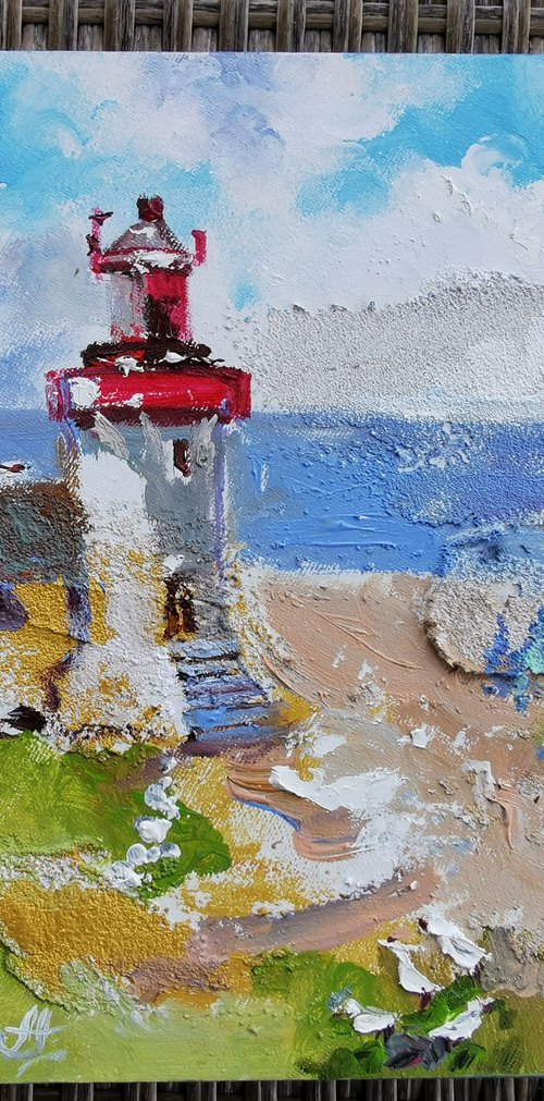 Sea original art, Lighthouse painting, Seascape painting by Annet Loginova