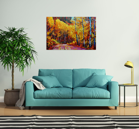 Autumn in a forest  (120x80cm, oil painting, ready to hang)