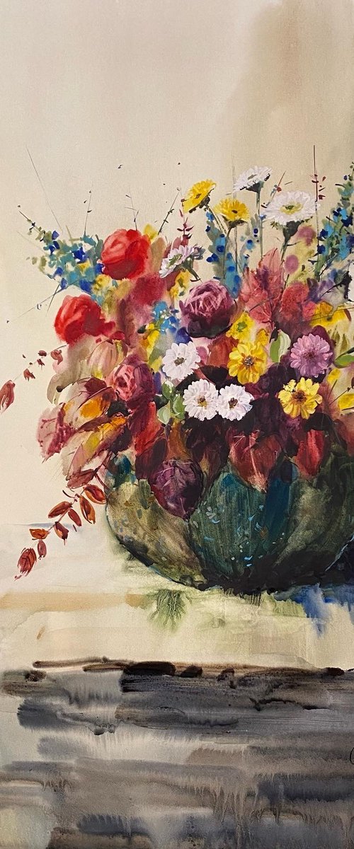 Sold Watercolor “A pumpkin with flowers", perfect gift by Iulia Carchelan