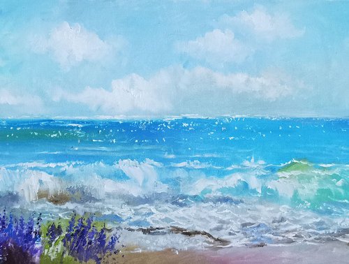 Painting with sea and lavender by Annet Loginova