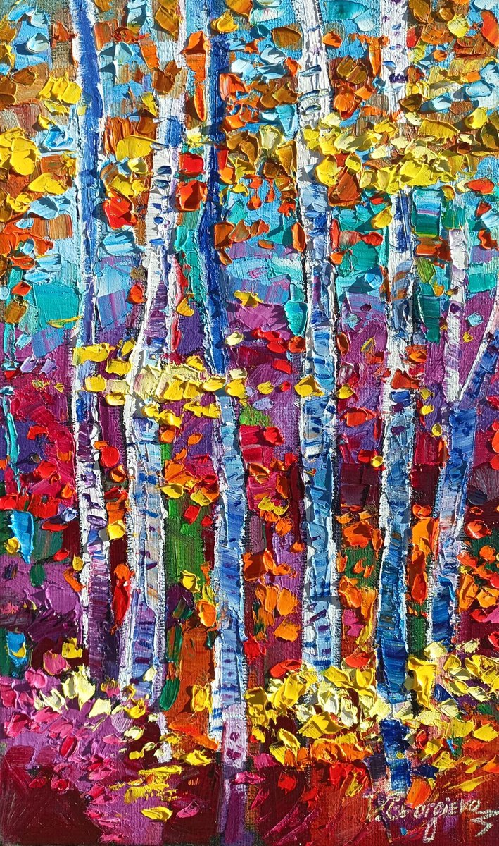 Expressive Landscape Oil Painting By Vanya Georgieva, 12 X 20", Fall Scenery, Original Artwork