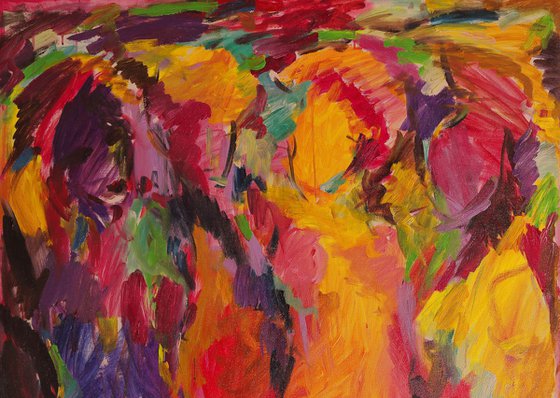 BATHERS - Abstract nude art , XL large wall sized, original painting, three graces theme, love beautiful female nude, Christmas gift, bedroom interior decor 170x100