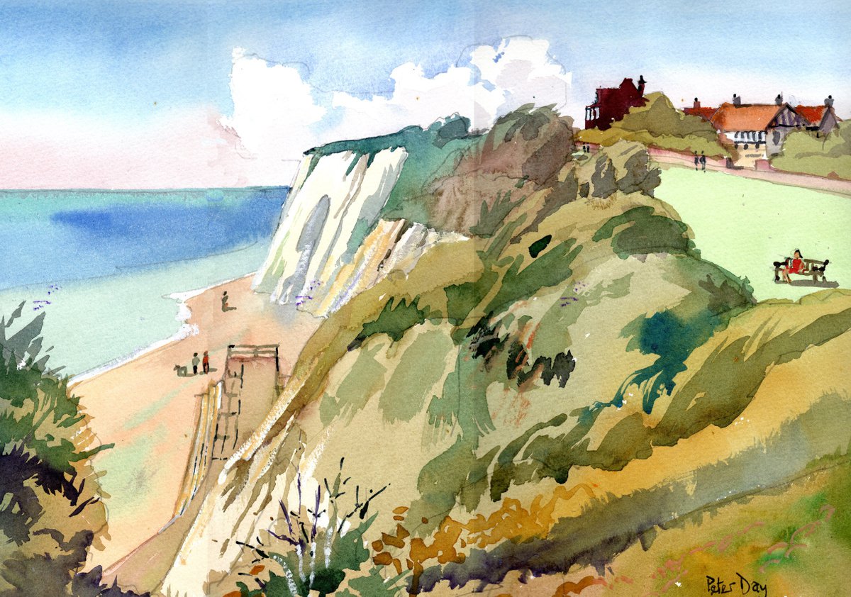 Impressionistic Landscape Watercolour By Peter Day, 17 X 13", Broadstairs, Dumpton Gap, Original Artwork