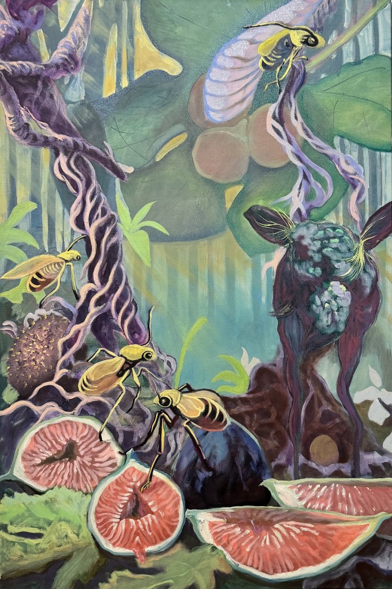 Surrealistic Animal Oil Painting By Chao Wang, 24 X 36, Insect Fantasia, Original Artwork