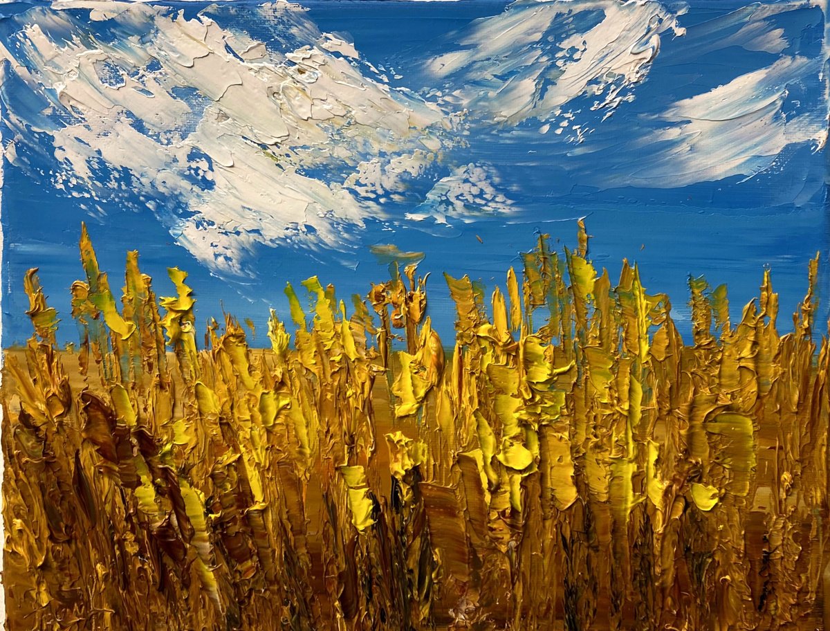 Impressionistic Landscape Oil Painting By Oksana Fedorova, 12 X 9", Spikelets On The Meadow, Original Artwork