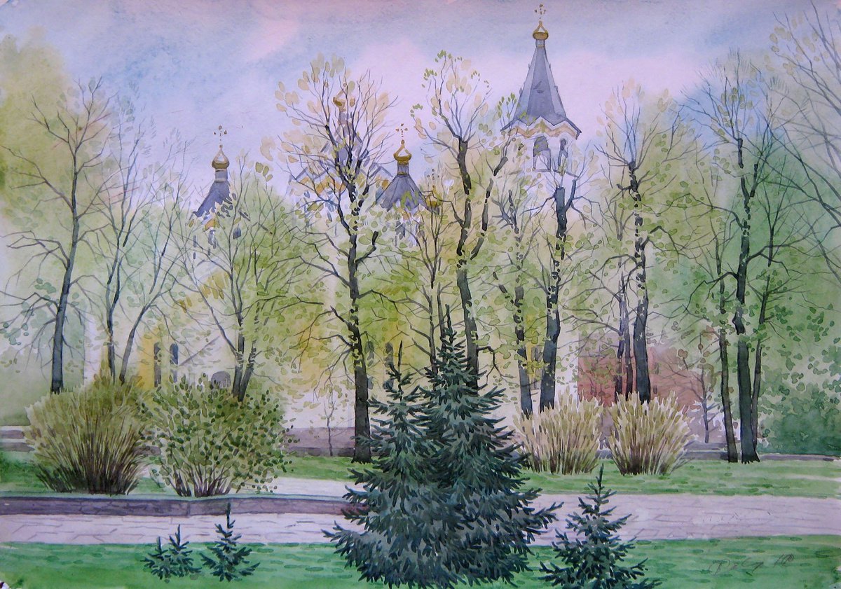 Impressionistic Landscape Watercolour By Valeriy Savenets-1, 16 X 12", April, Original Artwork