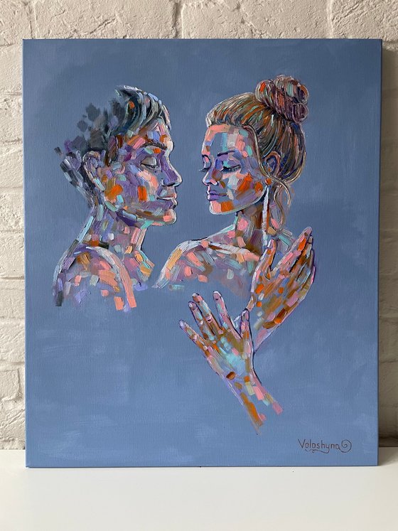"A moment before the kiss". Original oil painting