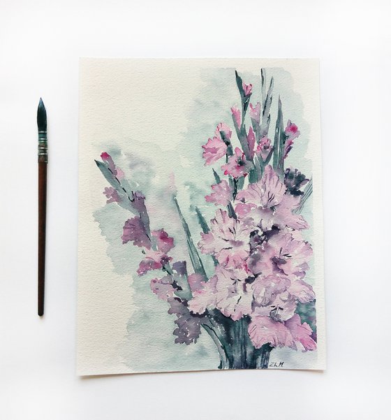 Gladiolus painting/ Pink flowers art