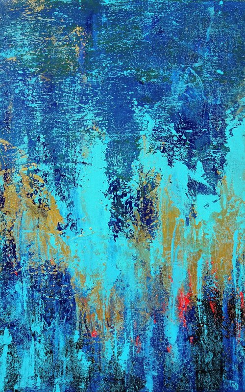CARIBBEAN. Teal, Blue, Abstract Painting with Texture by Sveta Osborne