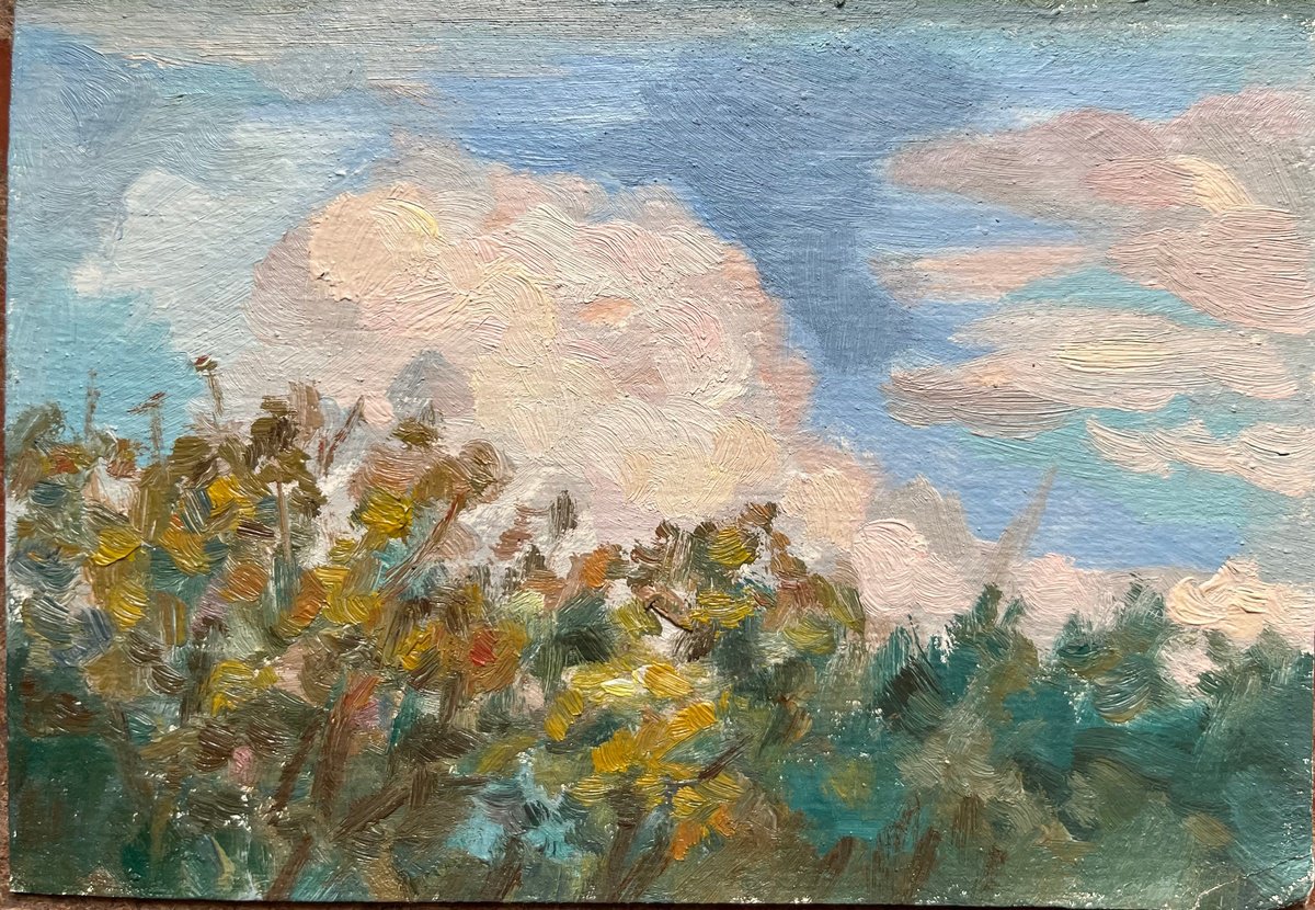 Ukrainian cloud landscape mini oil painting by Roman Sergienko