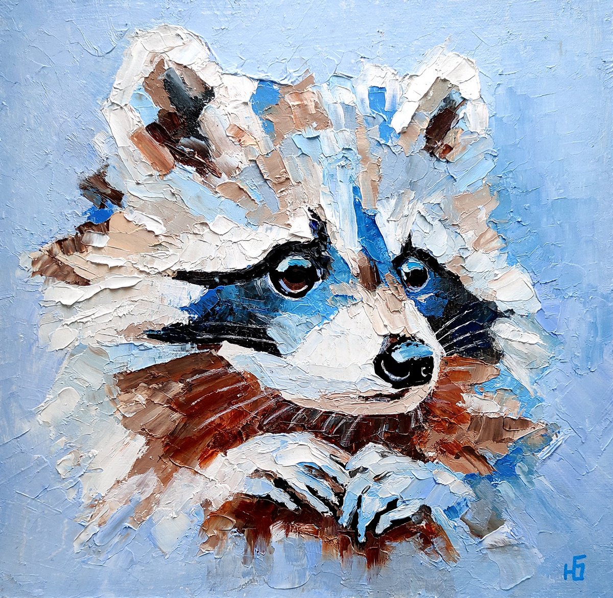 Raccoon Painting Original Art Woodland Animal Artwork Small Wall Art by Yulia Berseneva