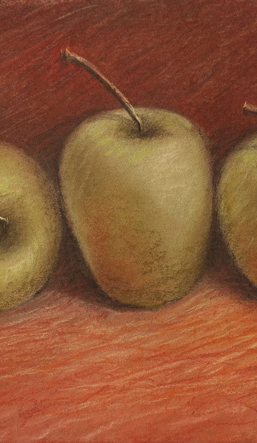 Three Apples (21.5x29.5 cm) original pastel still life realistic by Vio Valova