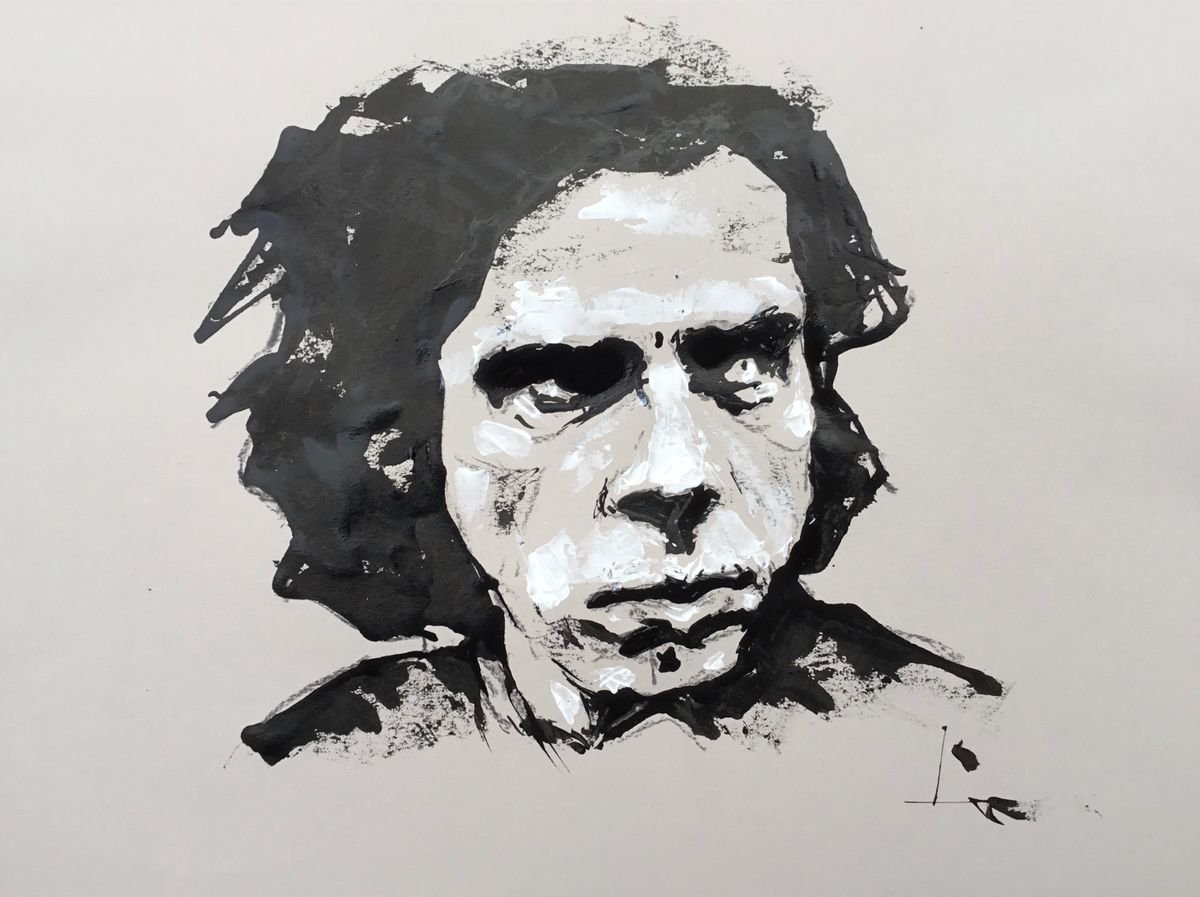 Expressive Portrait Acrylic Painting By Dominique Deve, 13 X 9, Cave, Original Artwork