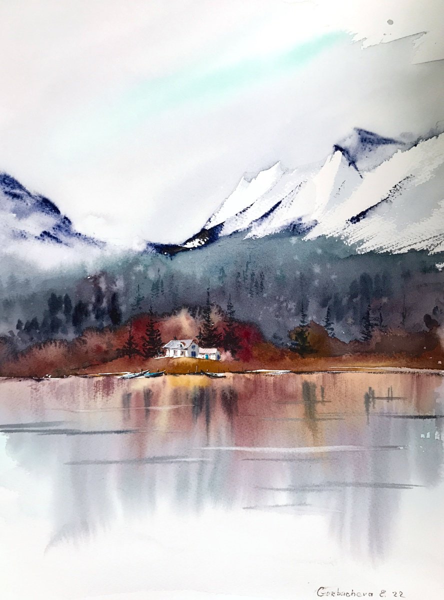 House in the mountains by the lake #4 by Eugenia Gorbacheva