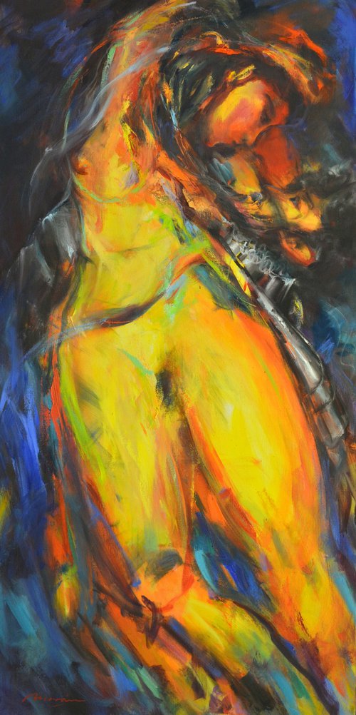 Figurative Abstract Woman| Dulcinea | Contemporary Expressionist Colourful Female Figure | Abstract Nude by Jose Moran Vazquez