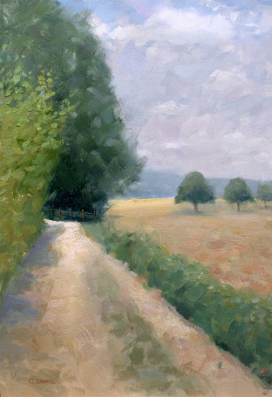 Impressionism countryside path, trees and field