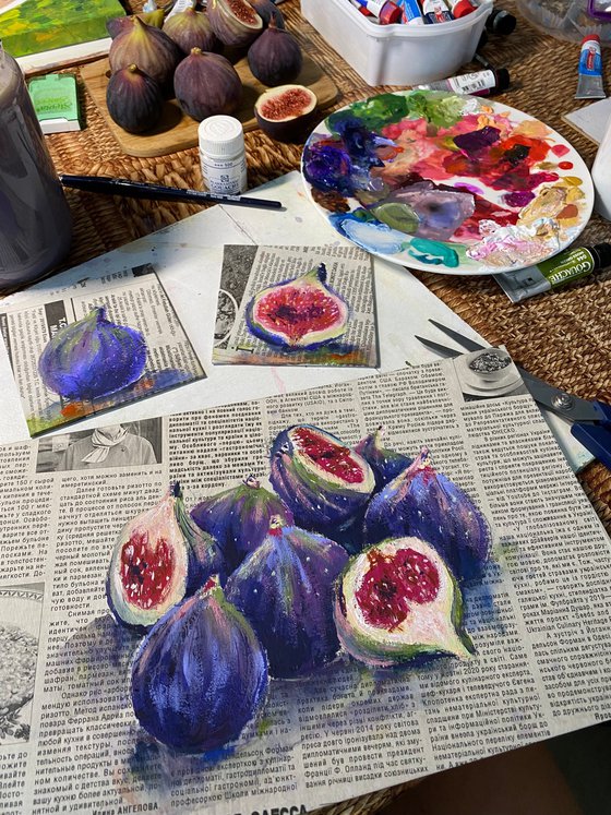 figs on newspaper - gouache painting