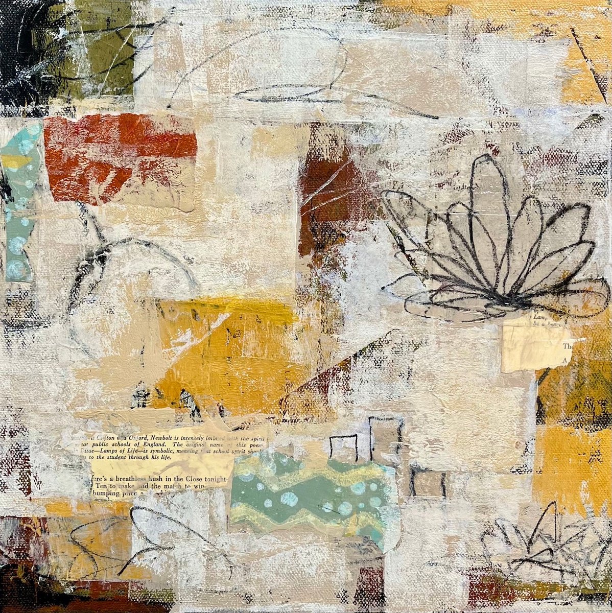 Organic Botanical Painting By Shellie Garber, 12 X 12", Paper Lotus, Original Artwork