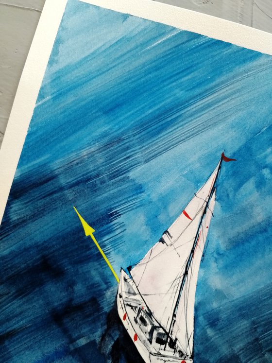 Sailboat painting. Seascape