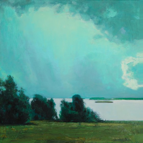 Green Rain 30x30 inch 76x76 cm by Bo Kravchenko