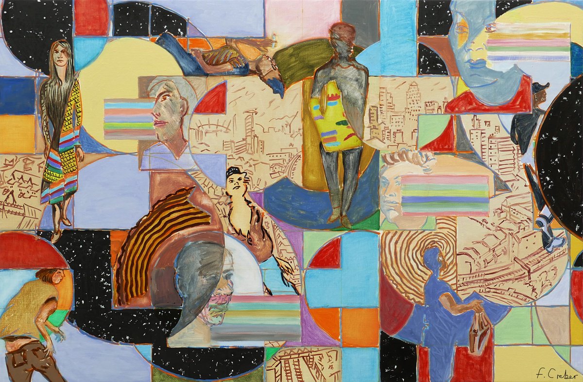 Portrait Oil Painting By Frank Creber, 39 X 26, Stars And Tree Rings, Original Artwork