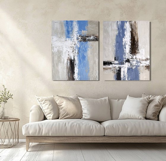 Blue Structural Passage Diptych set